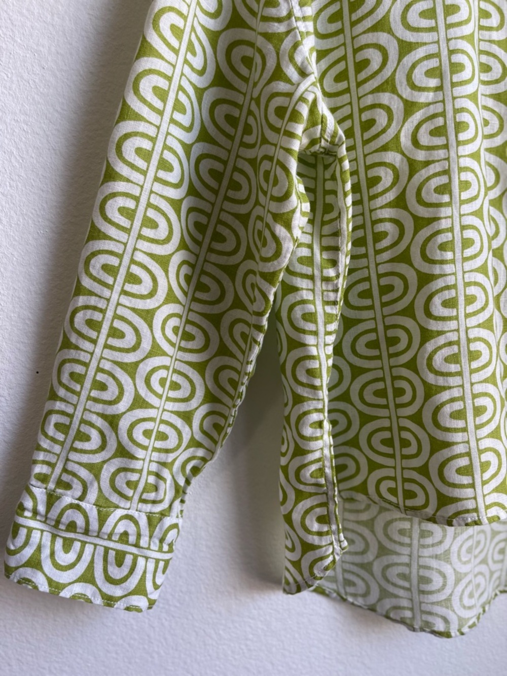 Tahari Lime Green Geometric Linen Button-Up Shirt Size M - Picture 5 of 12